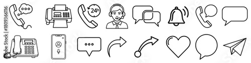 Communication Phone and Chat Outline Icons Vector Set