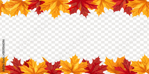 Autumn maple leaves border frame with transparent background illustration