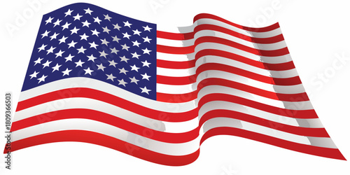 Waving american flag illustration with red stripes and white stars on blue