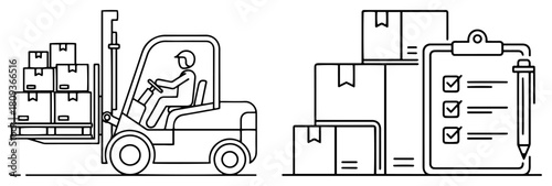 Forklift Warehouse Logistics and Inventory Checklist Outline Illustration