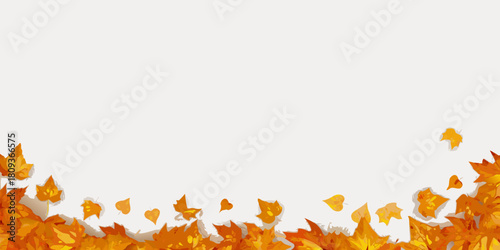 Autumn leaves border on white background with copy space for text