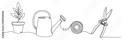 Continuous Line Gardening Tools Banner