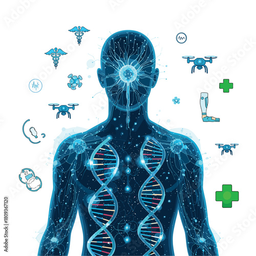 Digital Health and Medical Innovation: Human Body, DNA, Drones, and Advanced Technology for Modern Healthcare, Genetic Research, and Precision Medicine Development in the Digital Age