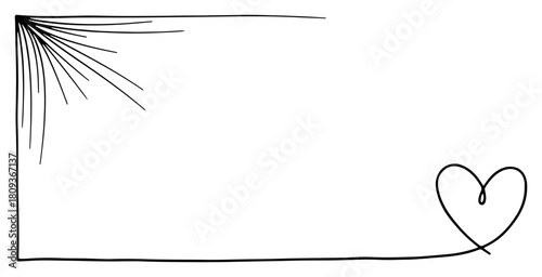 Hand Drawn Frame with Heart Corner Line Art Vector