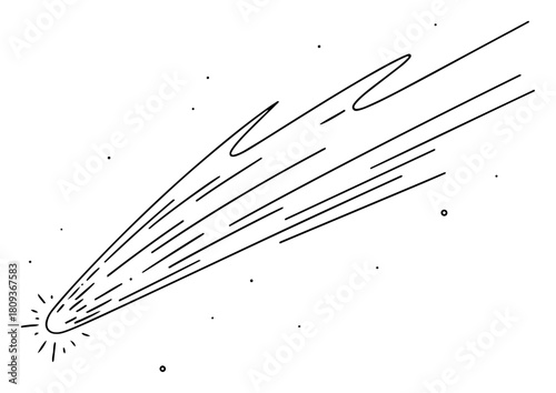 Flying Comet Meteor in Starry Sky Line Art Vector