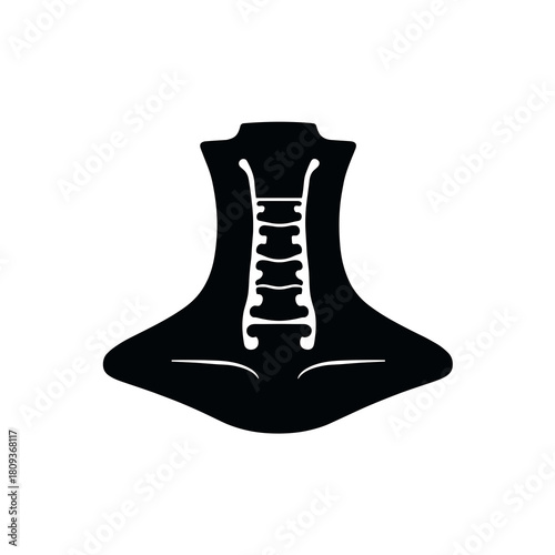 Black cervical spine silhouette showing vertebrae structure within a stylized upper body shape