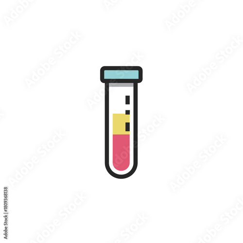 A colorful citrate test tube with a blue cap and visible blood and plasma layers in a clean flat style