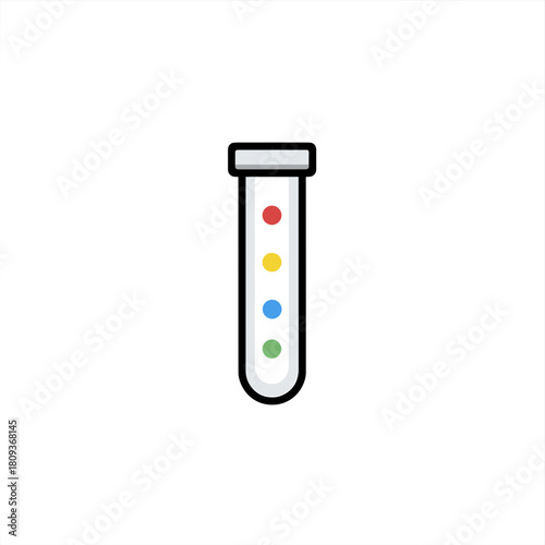 A laboratory test tube with colorful indicator dots in a clean modern flat design