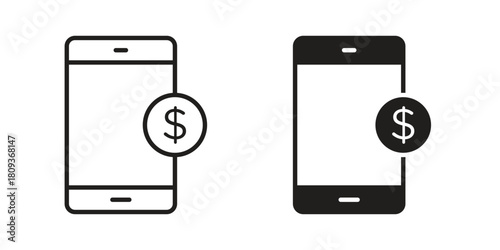 Mobile banking icon symbol in filled and line style. Vector icon collection