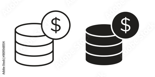 Money icon symbol in filled and line style. Vector icon collection