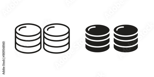 Money coin icon symbol in filled and line style. Vector icon collection