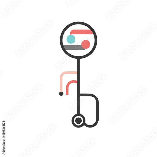 Abstract colorful colonoscope icon with curved lines and circular details in a modern minimal style