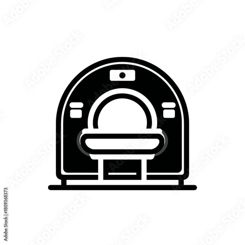 A simple black CT scanner icon with bold lines and a clean medical design