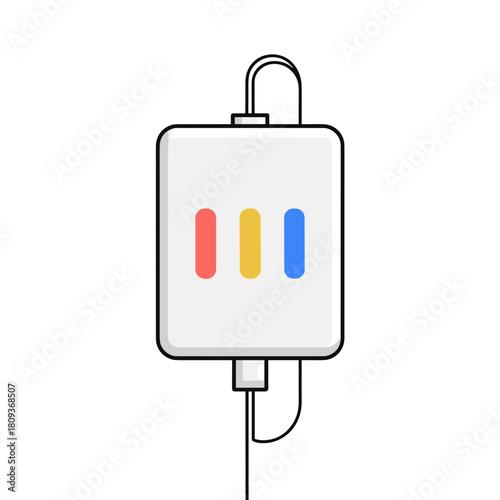 Minimalist colorful catheter bag icon with three vertical bars in red, yellow, and blue on a clean white background