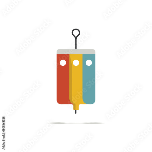 Colorful three-chamber catheter bag icon in red, yellow, and blue tones hanging from a black loop on white background