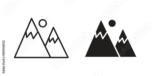 Mountain icon symbol in filled and line style. Vector icon collection