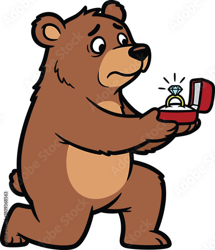 Brown Bear Proposing Marriage with Engagement Ring