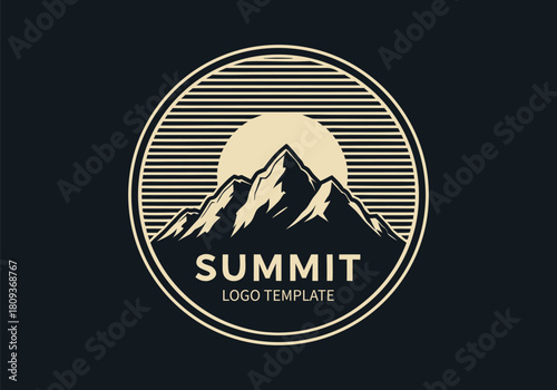 Vintage Mountain Summit Peak Logo Template Design for Outdoor Adventure Branding Vector Illustration