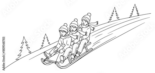 Children Sledding Down Winter Hill