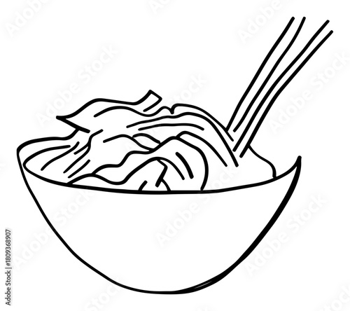 Bowl of Asian Noodles with Chopsticks