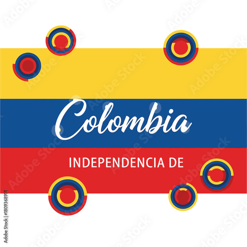 Celebrating Colombia's Independence Day: Vibrant Flag Illustration with Decorative Circles for National Pride and Festivities, showcasing the Country's Rich Culture and History.
