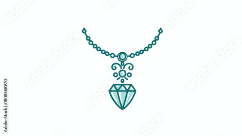 Elegant Emerald Pendant Line Icon with Manikin and Gemstone