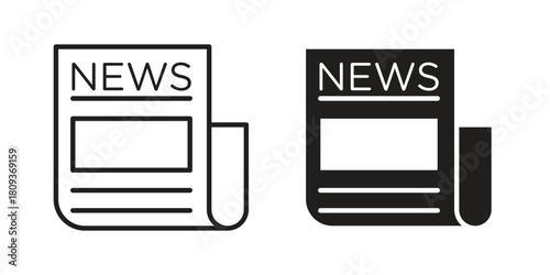 Newspaper icon symbol in filled and line style. Vector icon collection