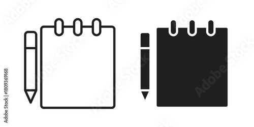 Notebook icon symbol in filled and line style. Vector icon collection
