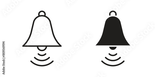 Notification bell icon symbol in filled and line style. Vector icon collection