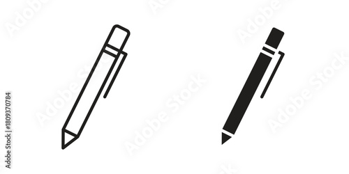 Pen icon symbol in filled and line style. Vector icon collection