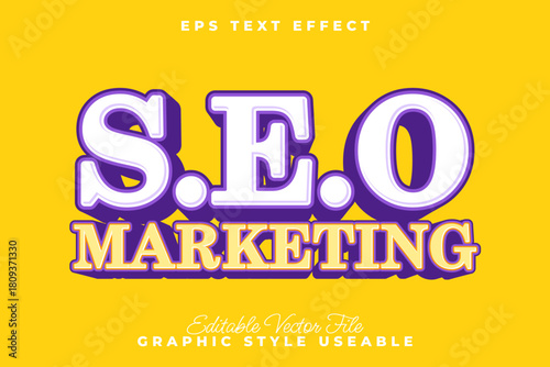 SEO Marketing Text Effect in Yellow and Purple with Shadow for Promotional Content