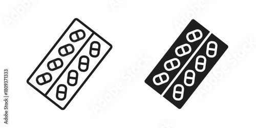Pill blisters. collection. Silhouette flat icon design element.icon symbol in filled and line style. Vector icon collection