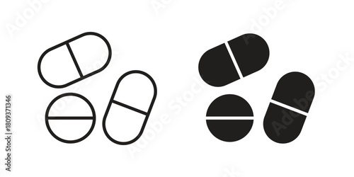Pills icon symbol in filled and line style. Vector icon collection