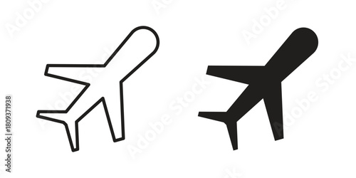 Plane icon symbol in filled and line style. Vector icon collection