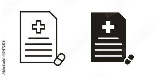 Prescription icon symbol in filled and line style. Vector icon collection