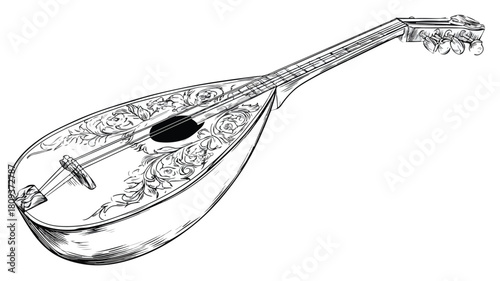 Hand Drawn Balalaika Musical Instrument Vector Illustration