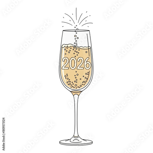 Elegant 2026 Champagne Glass Illustration for New Year Celebration and Festive Design Elements