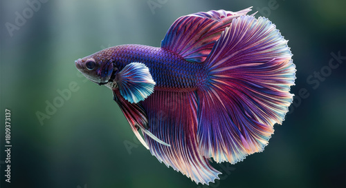 Captivating Close-Up of a Vibrant Betta Fish with Intricate Fin Details and Striking Coloration Against a Muted Background