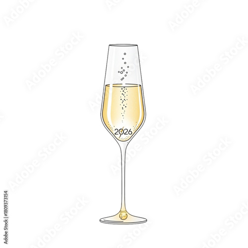 Elegant 2026 Champagne Glass Illustration for New Year Celebration and Festive Design Elements
