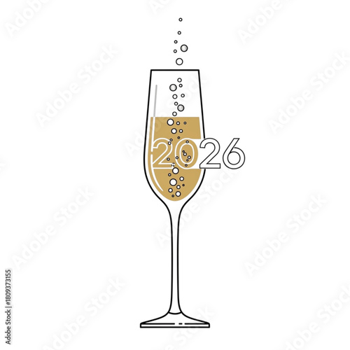 Elegant 2026 Champagne Glass Illustration for New Year Celebration and Festive Design Elements