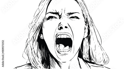 Frustrated Woman Screaming Vector Illustration