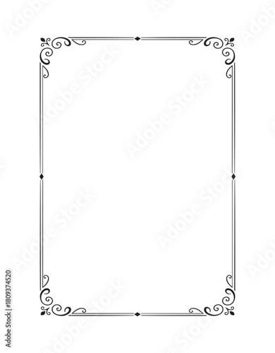 Decorative vintage ornamental calligraphic black frame border vector illustration for diploma certificate