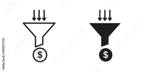 Sales funnel icon symbol in filled and line style. Vector icon collection
