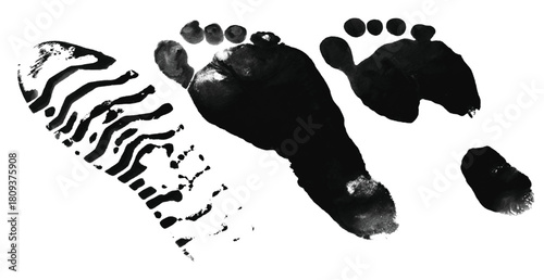 Abstract global map created with textured black paint handprints, ink splatter edges, rough brush texture, creative humanitarian concept, minimal white background, high-resolution vector style