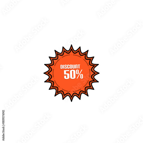 Special offer discount with percentage off. 50 percent off price tag for cheap purchases, isolated vector illustration on a white background.