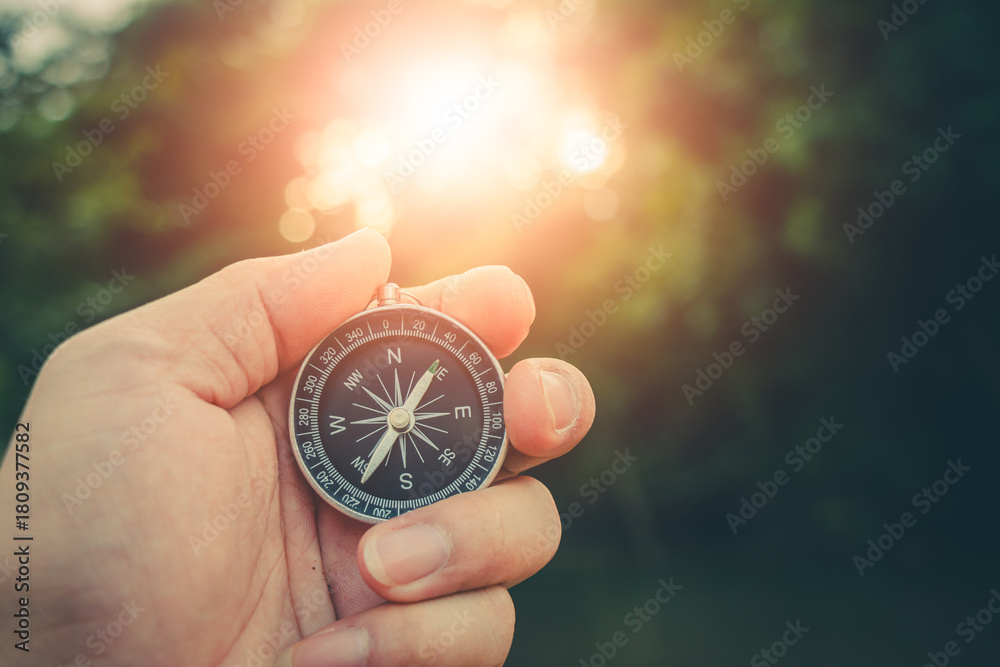 Fototapeta premium Tranquil tropical shore where a compass inspires wanderers to explore the unknown.