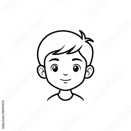 Simple outline illustration of a young boy s face on a white background