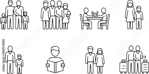 Collection of family and relationship icons representing different life stages