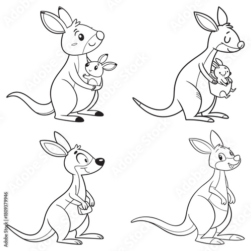Set cartoon kangroo line art and illustrator eps 10