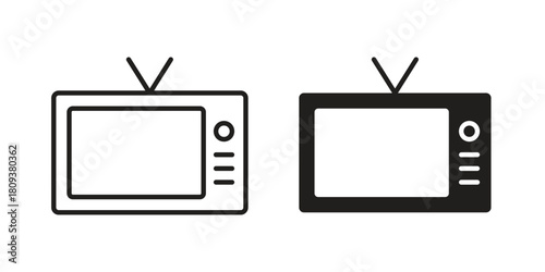 Television icon symbol in filled and line style. Vector icon collection